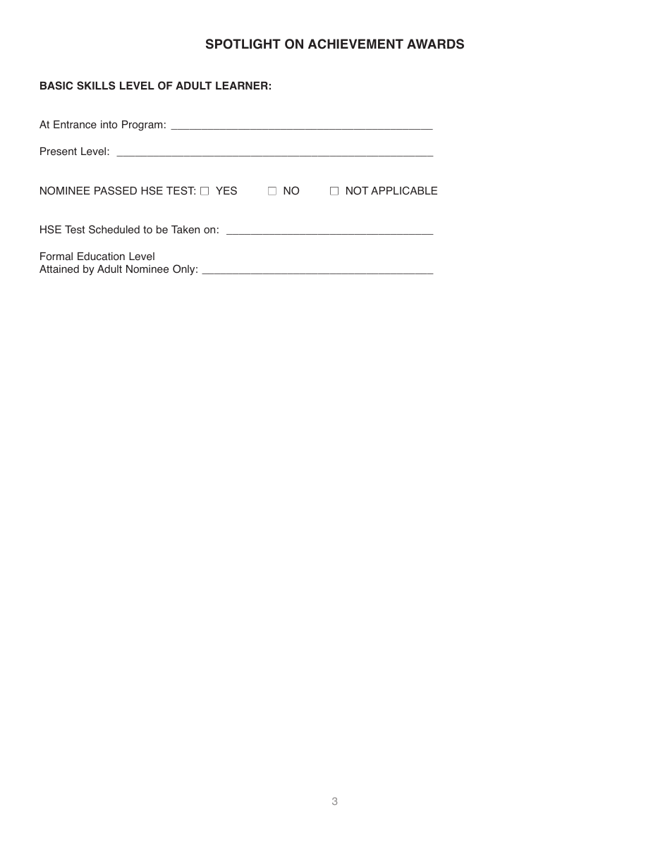 Form LD A212 Spotlight on Achievement Awards - Nomination Form - Illinois, Page 3