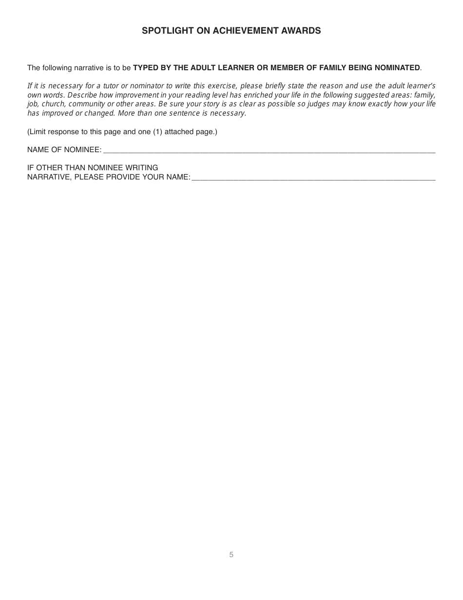 Form LD A212 Spotlight on Achievement Awards - Nomination Form - Illinois, Page 5