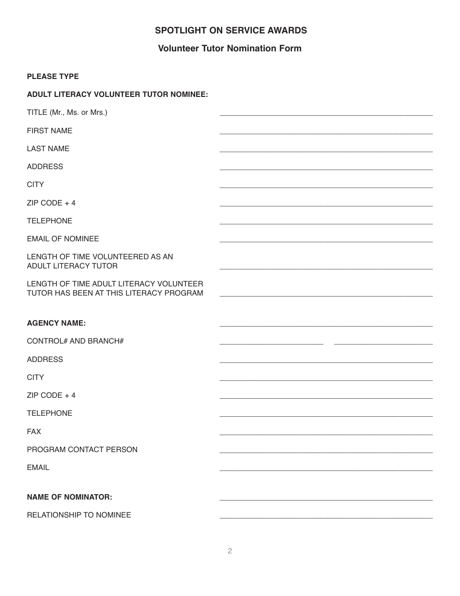 Form LD A211 Volunteer Tutor Nomination Form - Illinois, Page 2