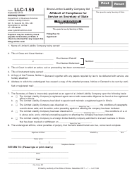 Document preview: Form LLC-1.50 Affidavit of Compliance for Service on Secretary of State - Illinois
