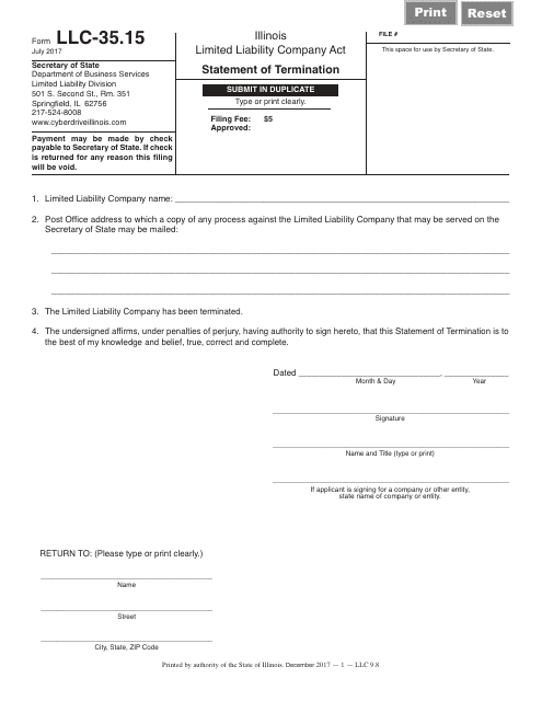 Form LLC-35.15 Statement of Termination - Illinois
