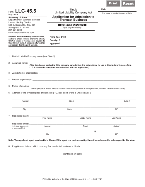 Form LLC-45.5  Printable Pdf
