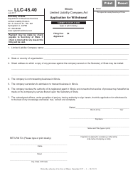 Document preview: Form LLC-45.40 Application for Withdrawal - Illinois