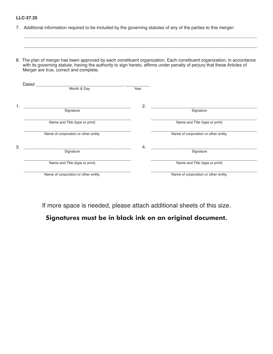 Form LLC-37.25 Articles of Merger - Illinois, Page 2