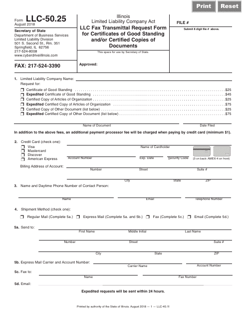 Form LLC-50.25  Printable Pdf