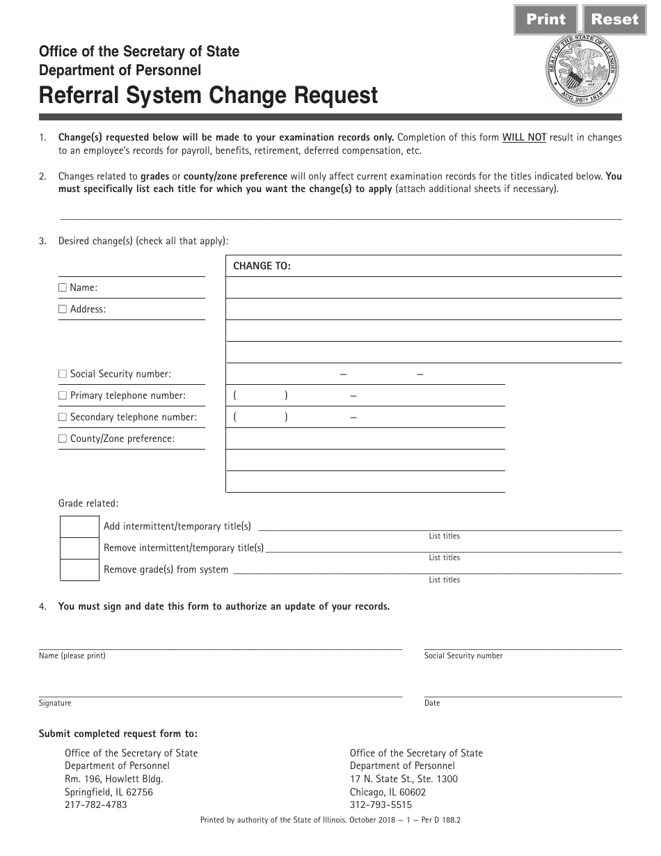 Form Per D188.2 Referral System Change Request - Illinois, Page 1