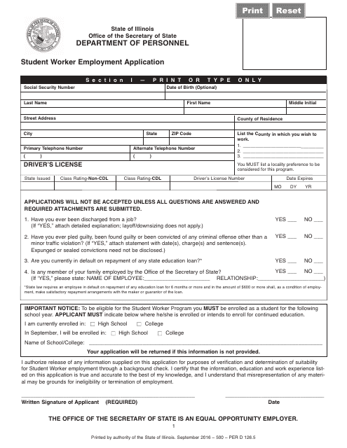 Form Per D126  Printable Pdf