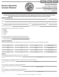 Document preview: Form SEC307.1 Business Opportunity Consumer Statement - Illinois