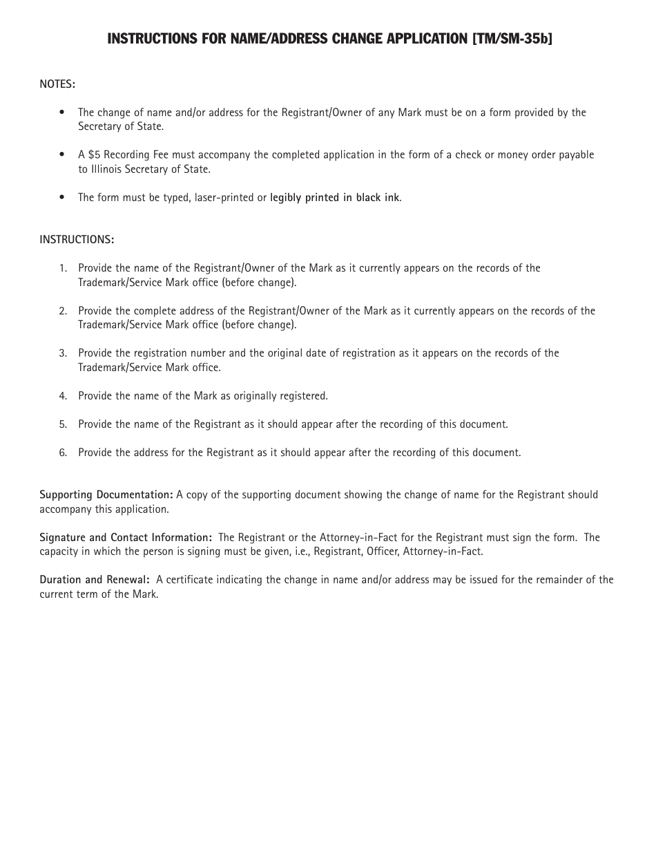 Form C293.8 (TM / SM-35B) Trademark or Service Mark Application for Change of Name and / or Address of Registrant - Illinois, Page 2