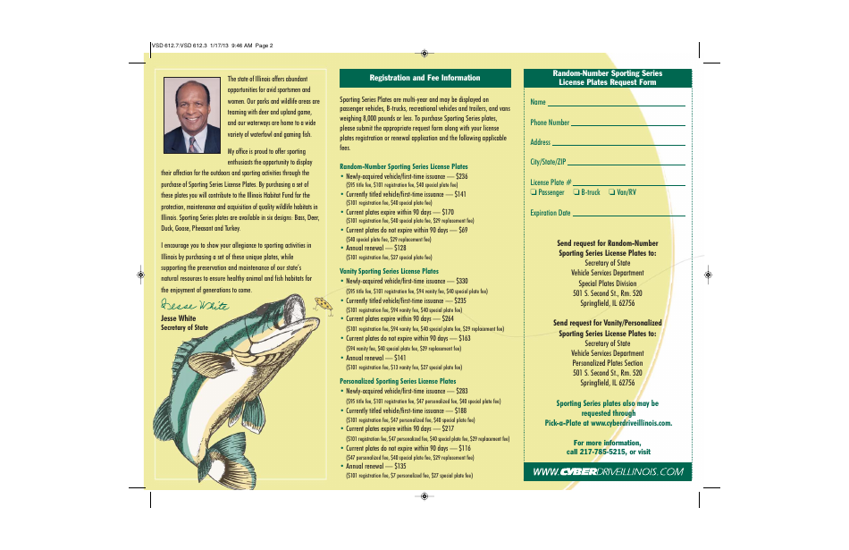Form VSD612.7 Sporting Series License Plates Request Form - Illinois, Page 2