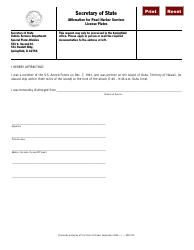 Document preview: Form VSD670 Affirmation for Pearl Harbor Survivor License Plates - Illinois