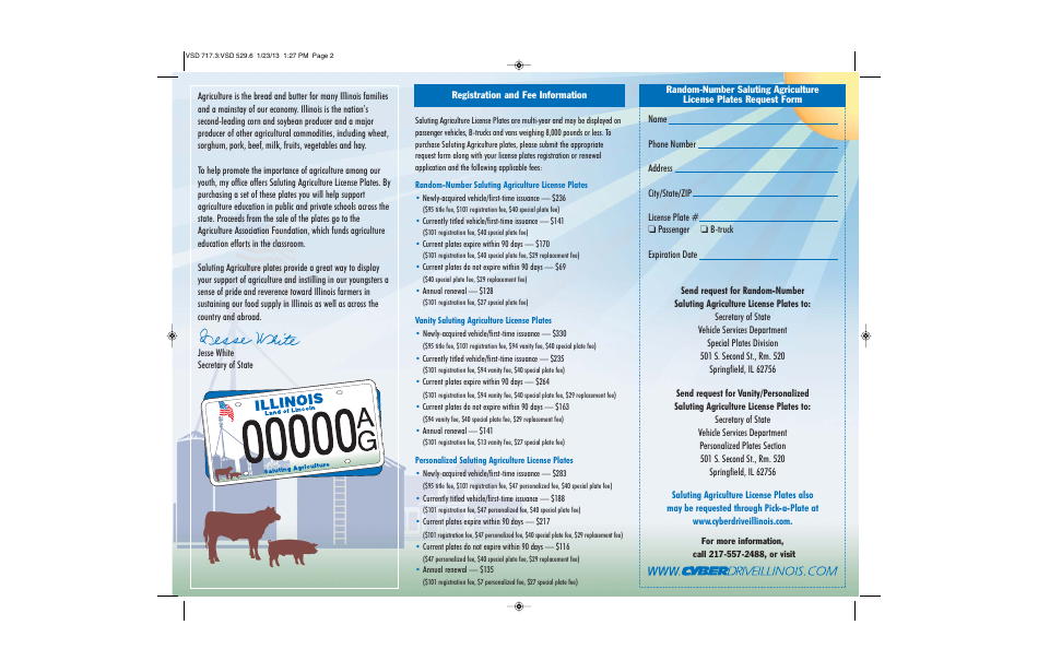 Form VSD717.3 Saluting Agriculture License Plates Request Form - Illinois, Page 2