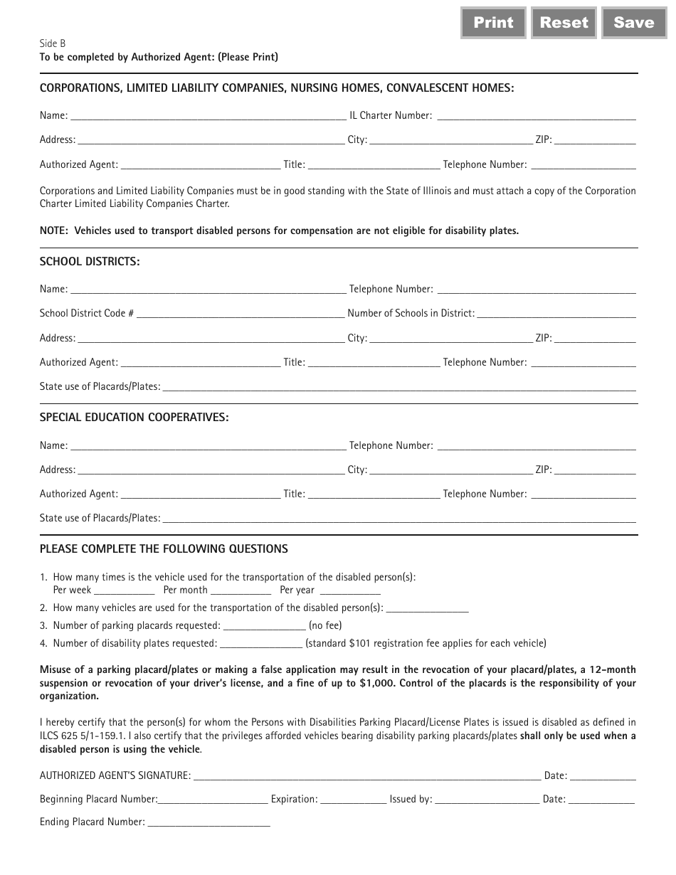 Form VSD816.1 Affirmation for Persons With Disabilities License Plates or Placards - Illinois, Page 2
