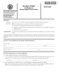 Form VSD820.1 Certification for Hearing Impaired License Plates - Illinois
