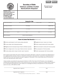 Document preview: Form VSD851.1 Vehicle License Plates Revocation Request - Illinois