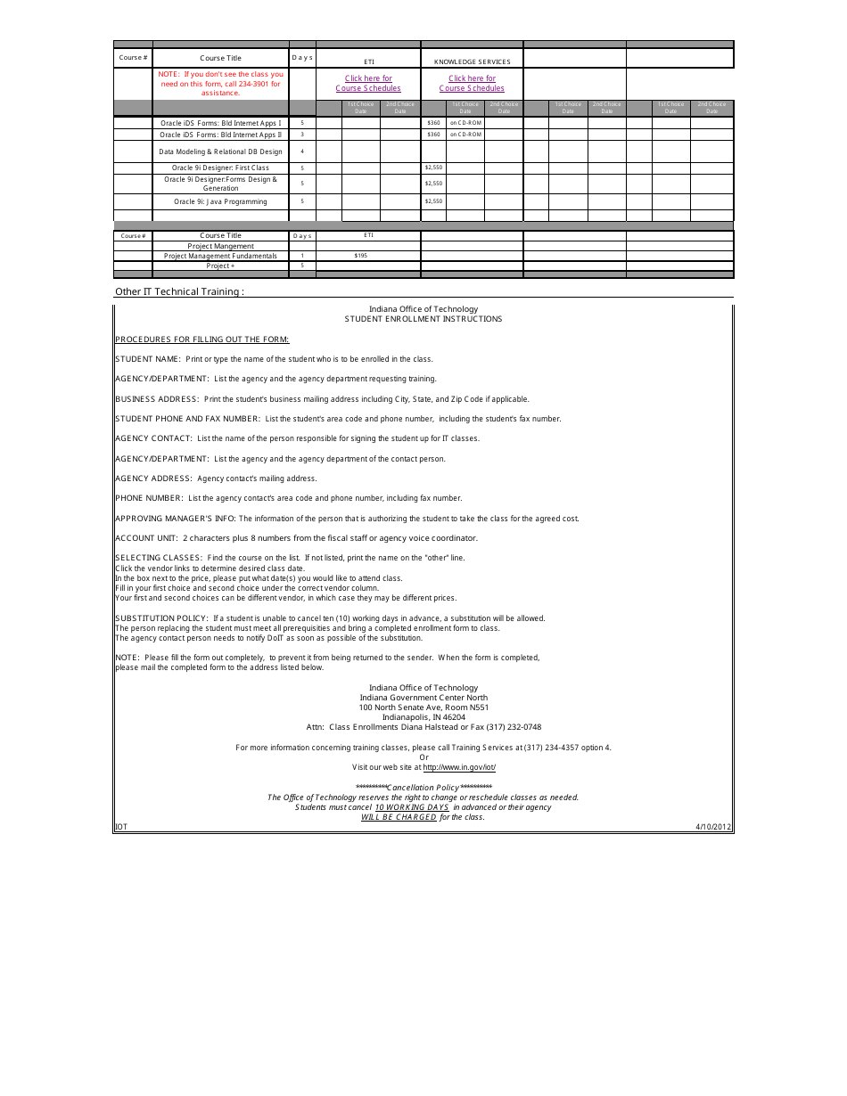 Student Enrollment Form - It Technical Training - Indiana, Page 3