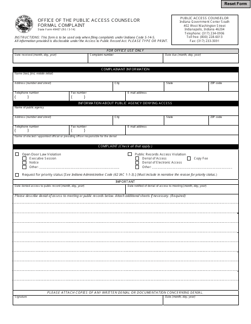 State Form 49407  Printable Pdf