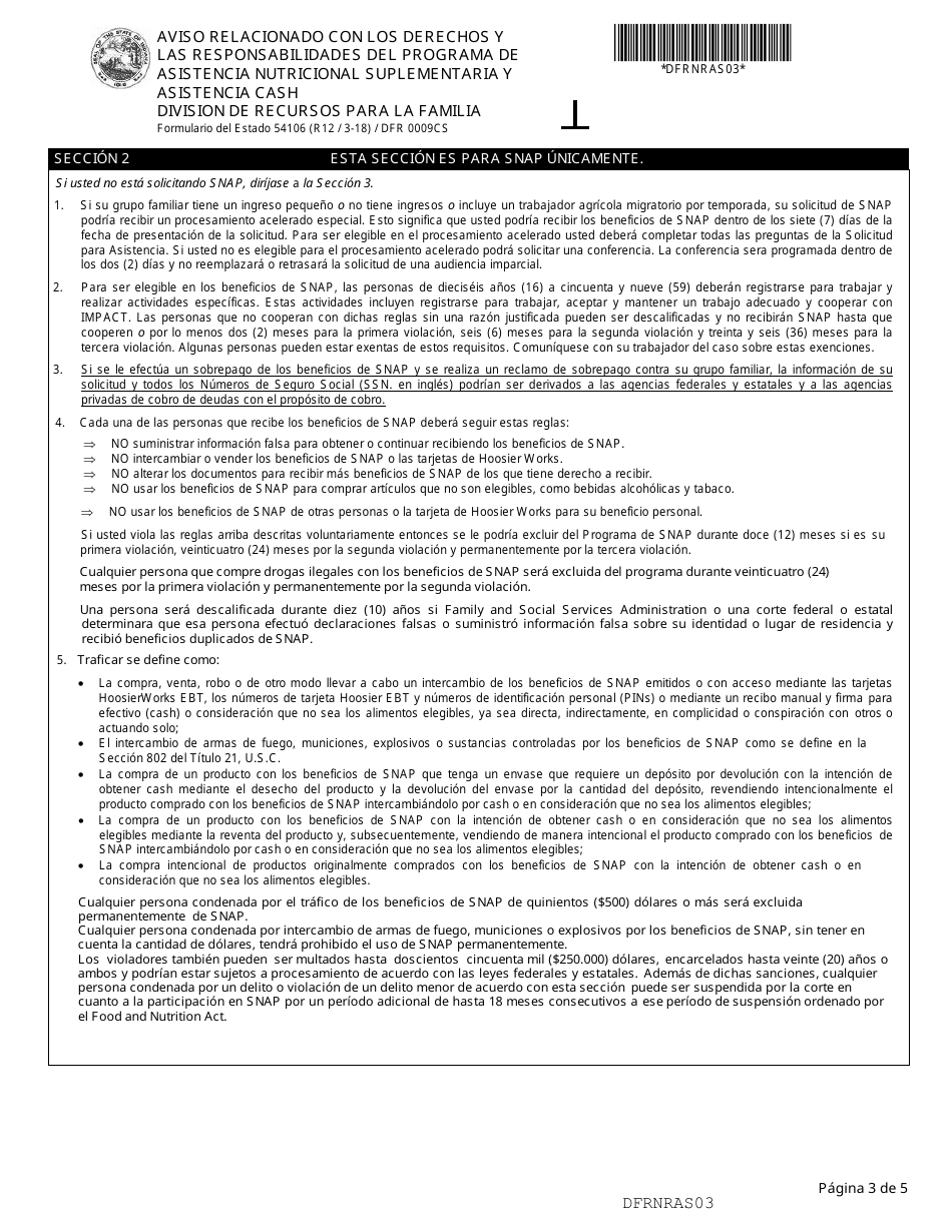 Formulario del Estado 53622 (DFR2512S) Solicitud Para Snap Y Asistencia Cash - Indiana (Spanish), Page 8