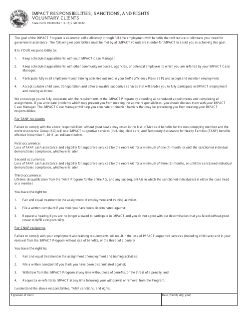 State Form 49049 (IMP0032) Impact Responsibilities, Sanctions, and Rights Voluntary Clients - Indiana