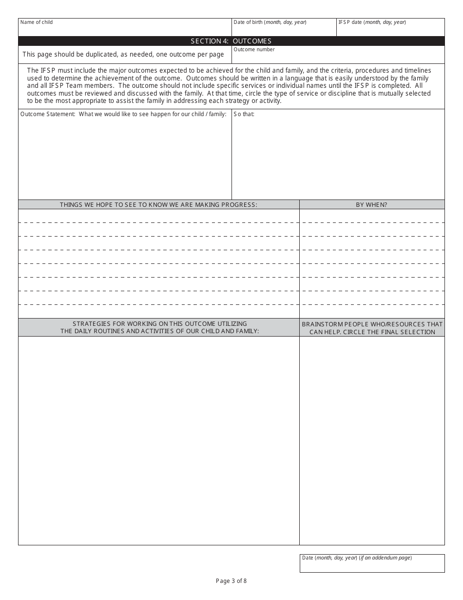State Form 46514 Indianas Individualized Family Service Plan to Enhance the Capacity of Families to Meet the Special Needs of Their Children - Indiana, Page 3
