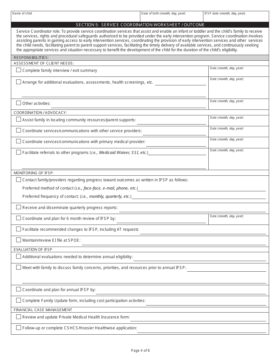 State Form 46514 Indianas Individualized Family Service Plan to Enhance the Capacity of Families to Meet the Special Needs of Their Children - Indiana, Page 4