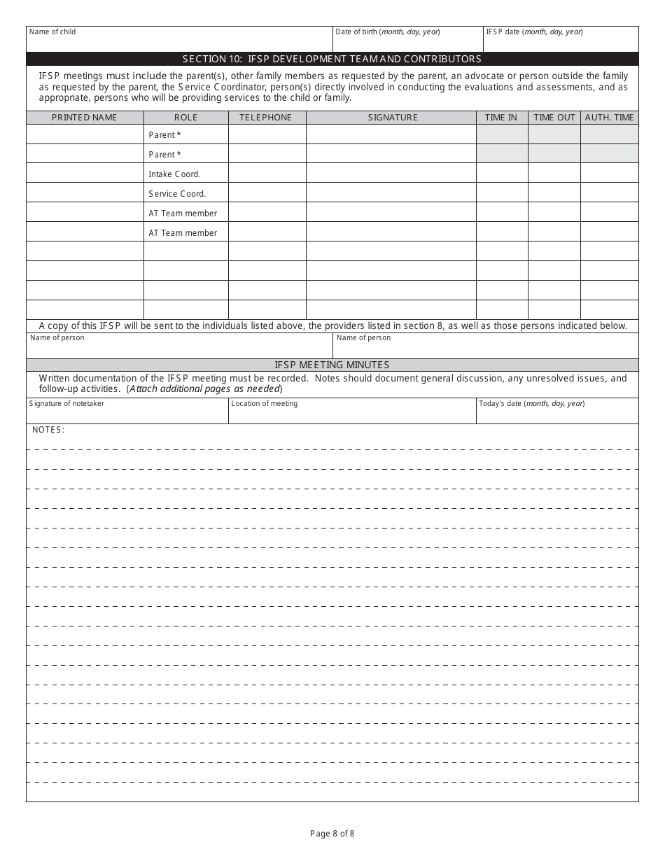 State Form 46514 Indianas Individualized Family Service Plan to Enhance the Capacity of Families to Meet the Special Needs of Their Children - Indiana, Page 8