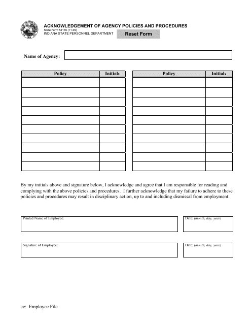 State Form 54116  Printable Pdf