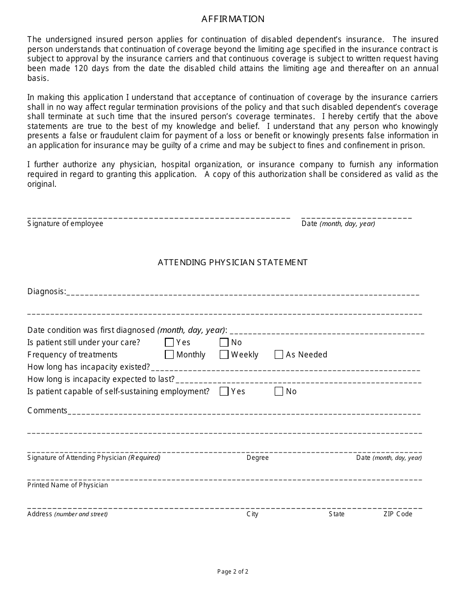 State Form 53388 Verification of Dependent Disability - Indiana, Page 2