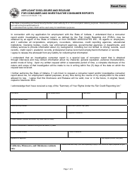 State Form 51334 Applicant Disclosure and Release for Consumer and Investigative Consumer Reports - Indiana