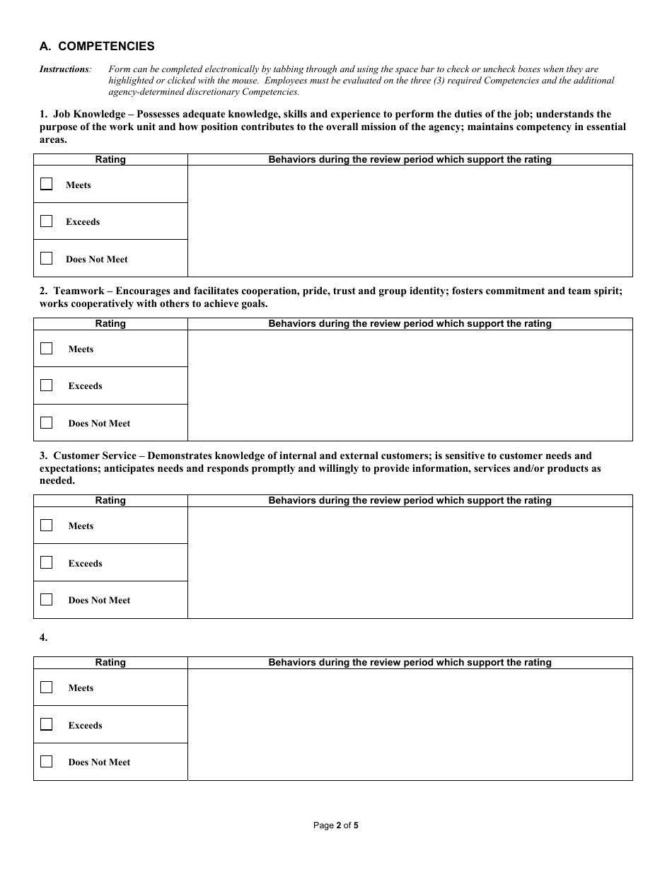 State Form 52403 Employee Work Profile and Performance Appraisal Report - Indiana, Page 2