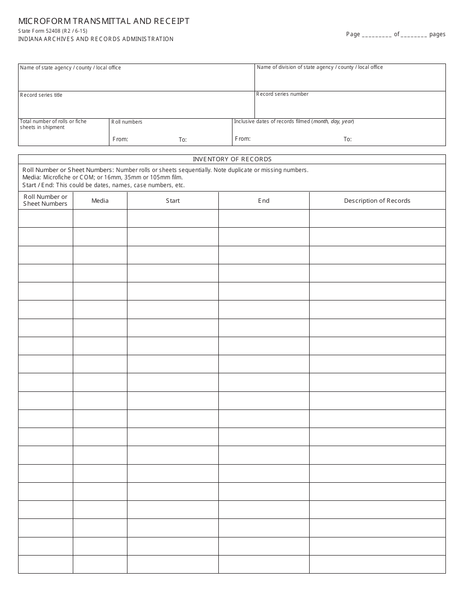 State Form 52408 Microform Transmittal and Receipt - Indiana, Page 2