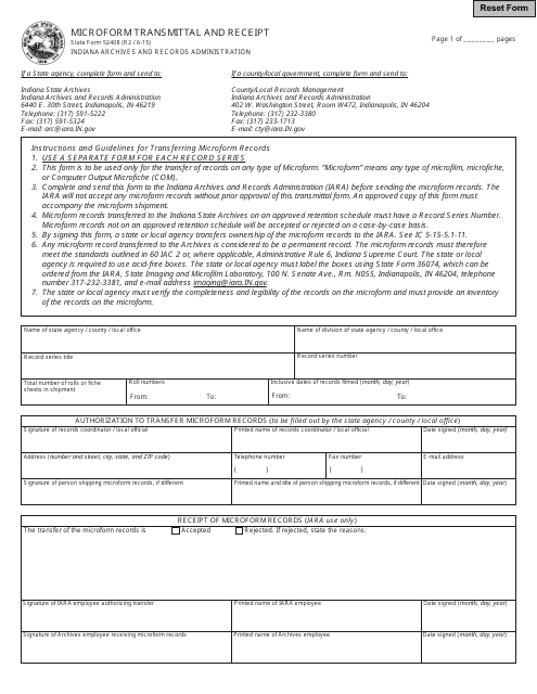 State Form 52408 Microform Transmittal and Receipt - Indiana