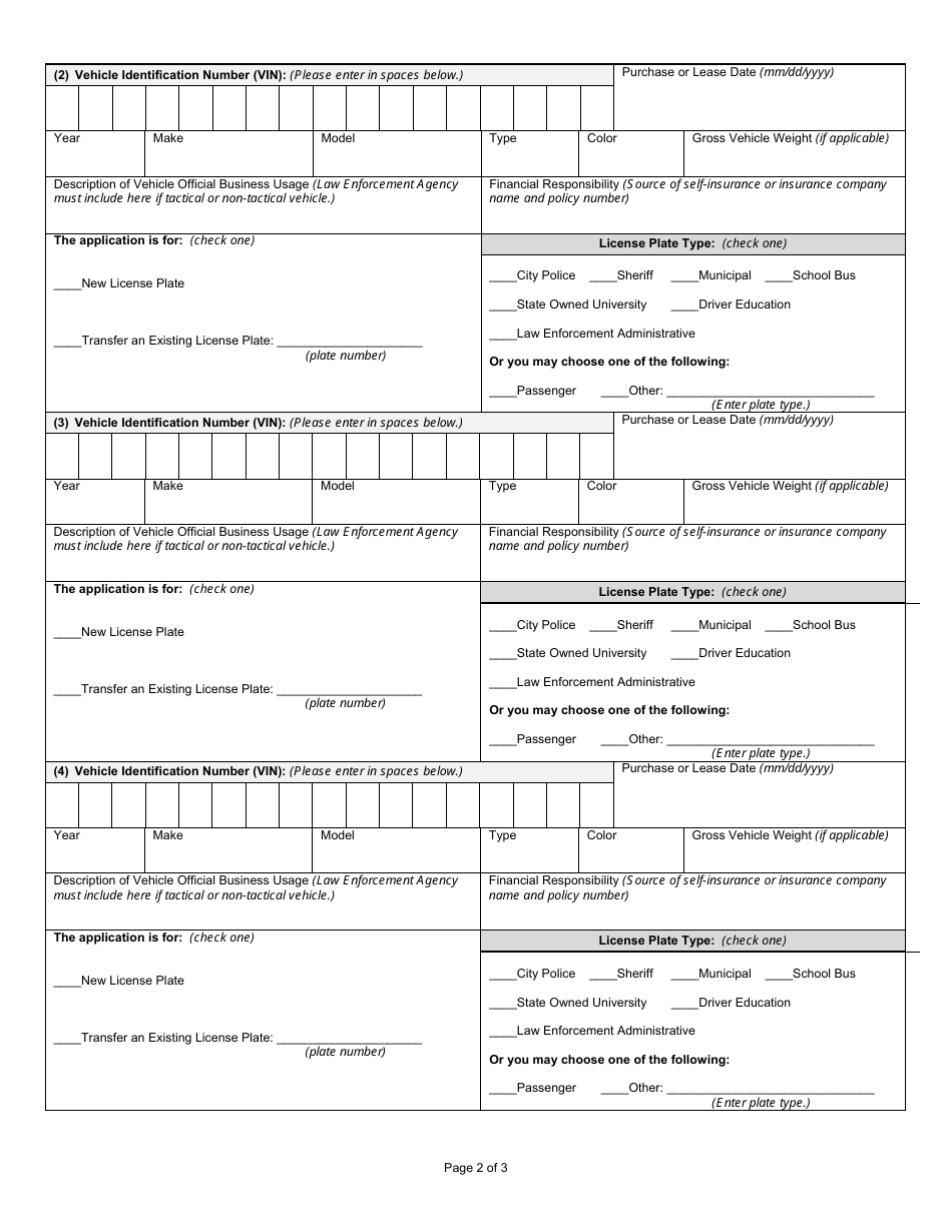 State Form 53565 Application for Registration of Vehicles Used for Official Business - Indiana, Page 2