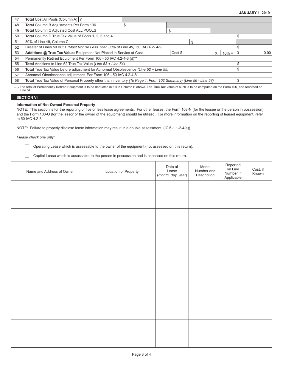State Form 50006 (102) Farmers Tangible Personal Property Assessment Return - Indiana, Page 3