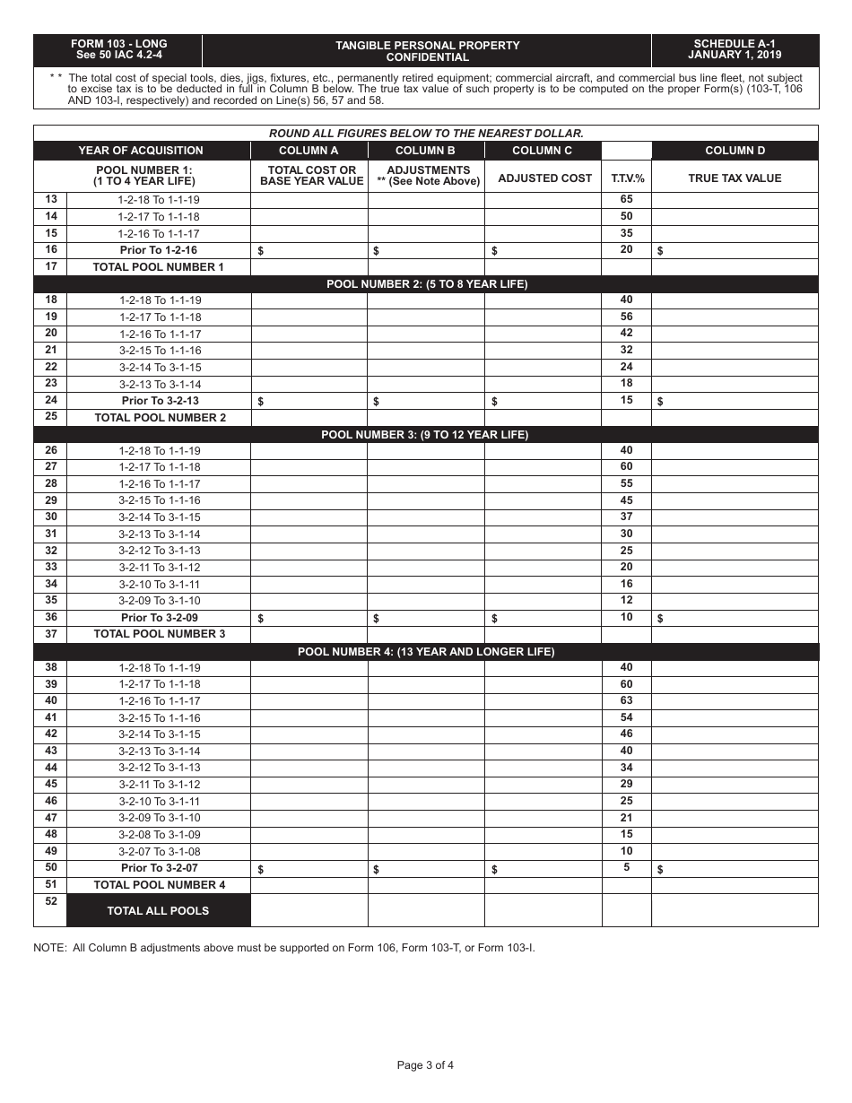 State Form 11405 (103-LONG) Business Tangible Personal Property Assessment Return - Indiana, Page 3