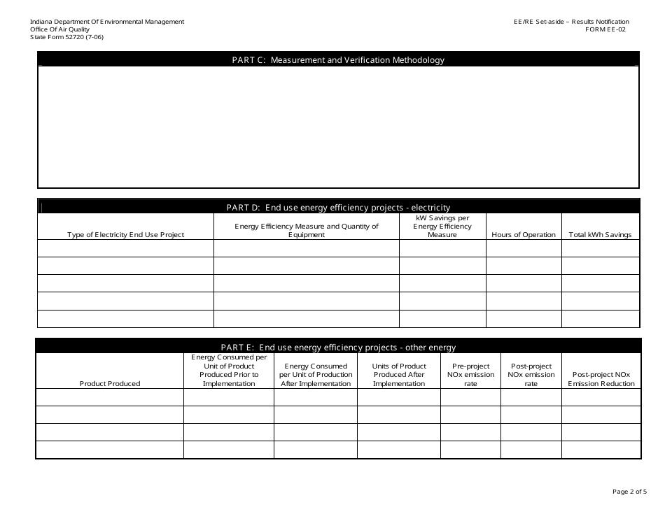 Form EE-02 (State Form 52720) Clean Energy Credit Program - Notification of Actual Results - Indiana, Page 2