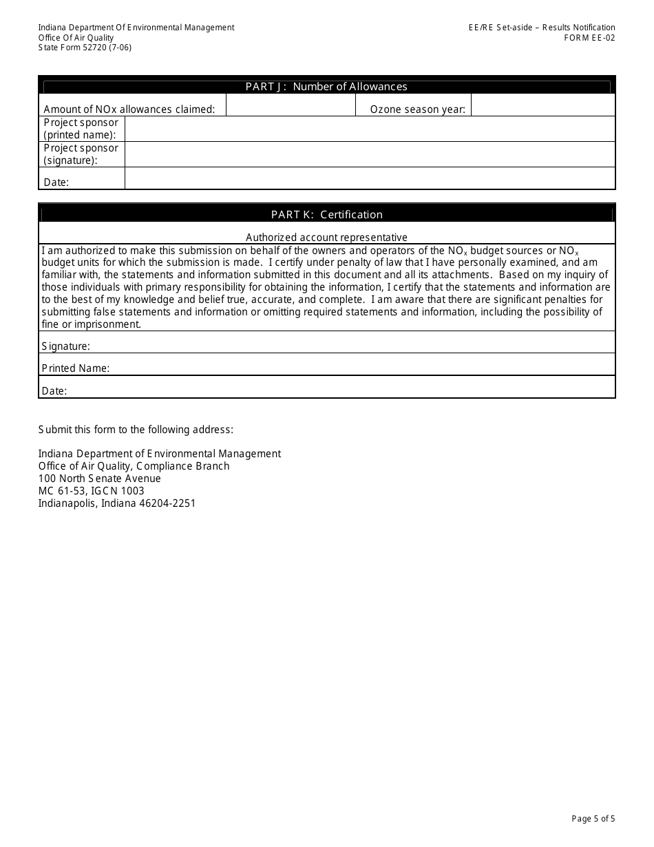 Form EE-02 (State Form 52720) Clean Energy Credit Program - Notification of Actual Results - Indiana, Page 5