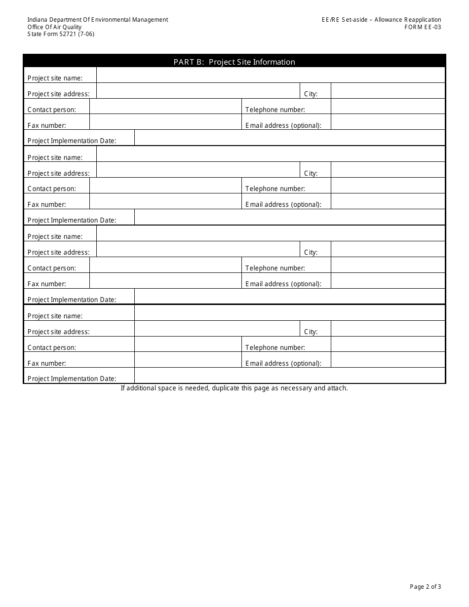 Form EE-03 (State Form 52721) Clean Energy Credit Program - Nox Allowance Reapplication - Indiana, Page 2