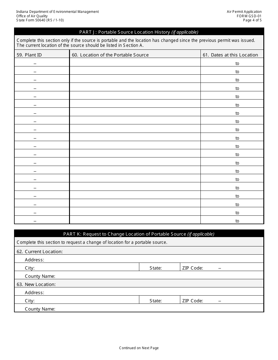 State Form 50640 Oaq General Source Data Application Gsd-01: Basic Source Level Information - Indiana, Page 4