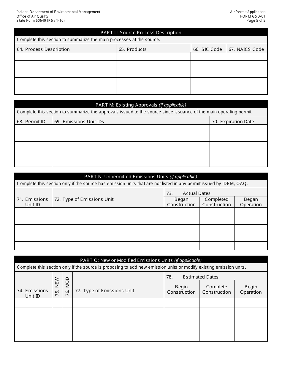 State Form 50640 Oaq General Source Data Application Gsd-01: Basic Source Level Information - Indiana, Page 5