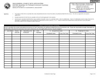 Form GSD-08 (State Form 51604) &quot;General Source Data - Hazardous Air Pollutant Emissions Summary&quot; - Indiana