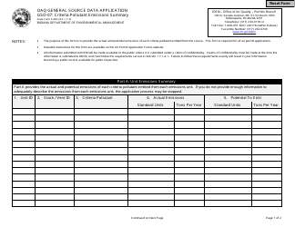 Form GSD-07 (State Form 51602) General Source Data - Criteria Pollutant Emissions Summary - Indiana