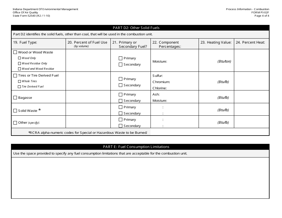 State Form 52540 (PI-02F) Oaq Process Information Application - Combustion - Fuel Use - Indiana, Page 4