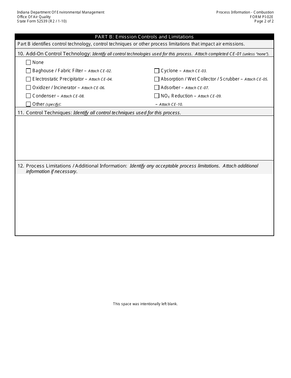 State Form 52539 (PI-02E) Oaq Process Information Application - Combustion - Kilns - Indiana, Page 2
