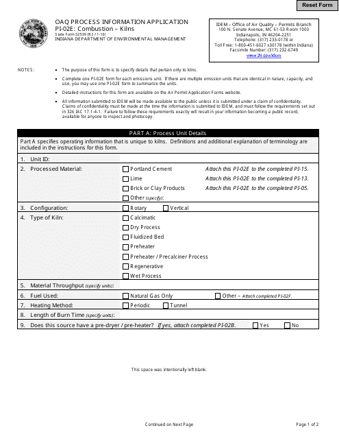 State Form 52539 (PI-02E) Oaq Process Information Application - Combustion - Kilns - Indiana
