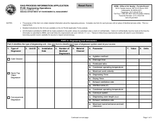 State Form 52549 (PI-09) Oaq Process Information Application - Degreasing Operations - Indiana