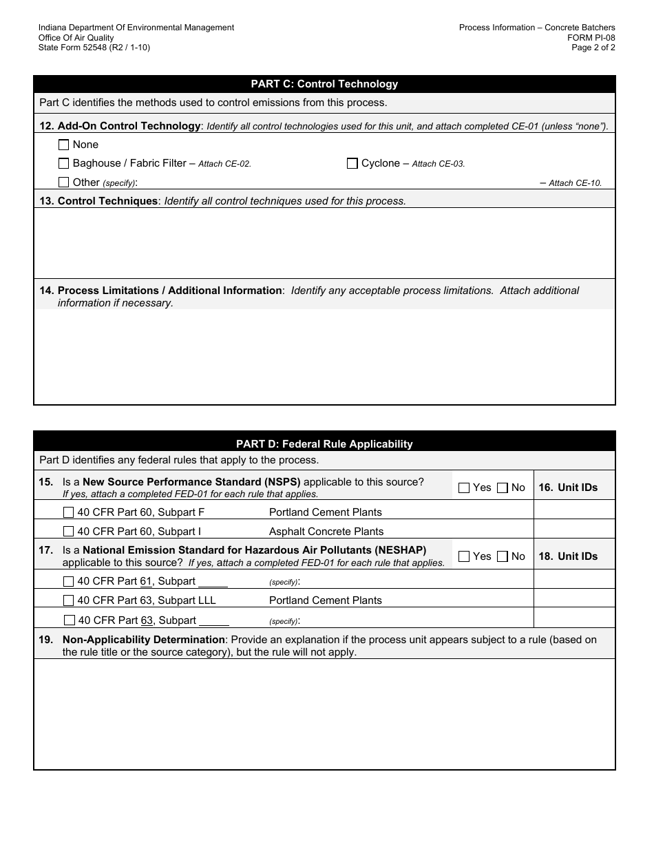State Form 52548 (PI-08) Oaq Process Information Application - Concrete Batchers - Indiana, Page 2