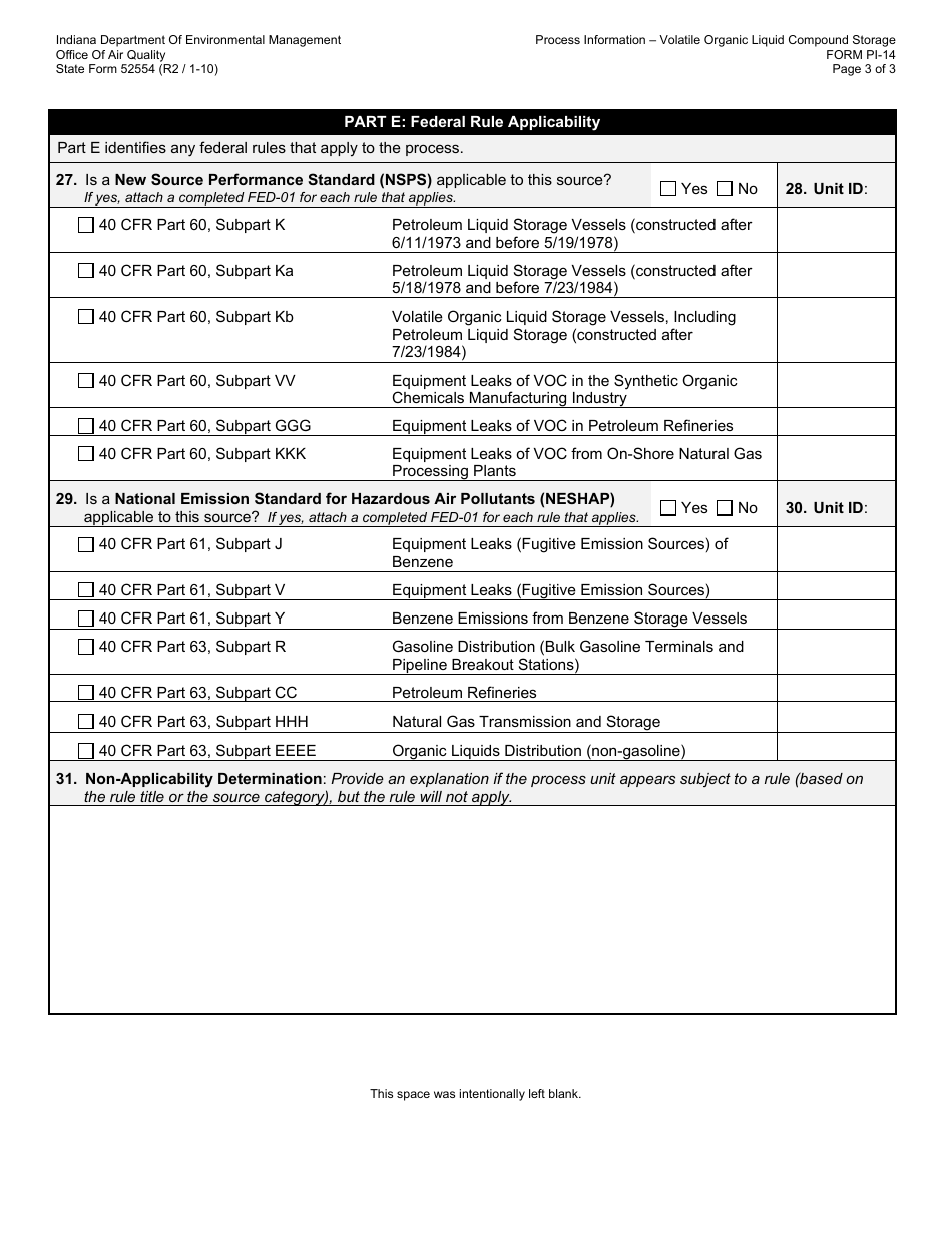 State Form 52554 (PI-14) Oaq Process Information Application - Volatile Organic Liquid Compound Storage - Indiana, Page 3