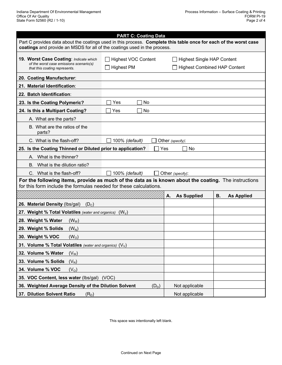State Form 52560 (PI-19) Oaq Process Information Application - Surface Coating  Printing Operations - Indiana, Page 2