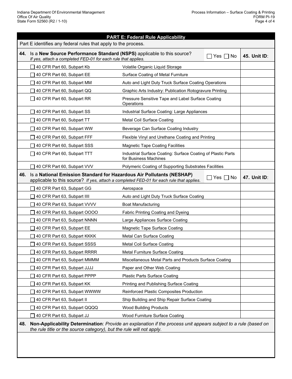 State Form 52560 (PI-19) Oaq Process Information Application - Surface Coating  Printing Operations - Indiana, Page 4